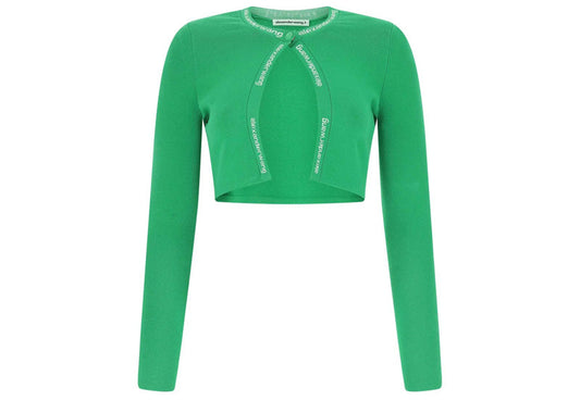 Alexander Wang Jacquard Logo Cardigan In Stretch Knit "Green"