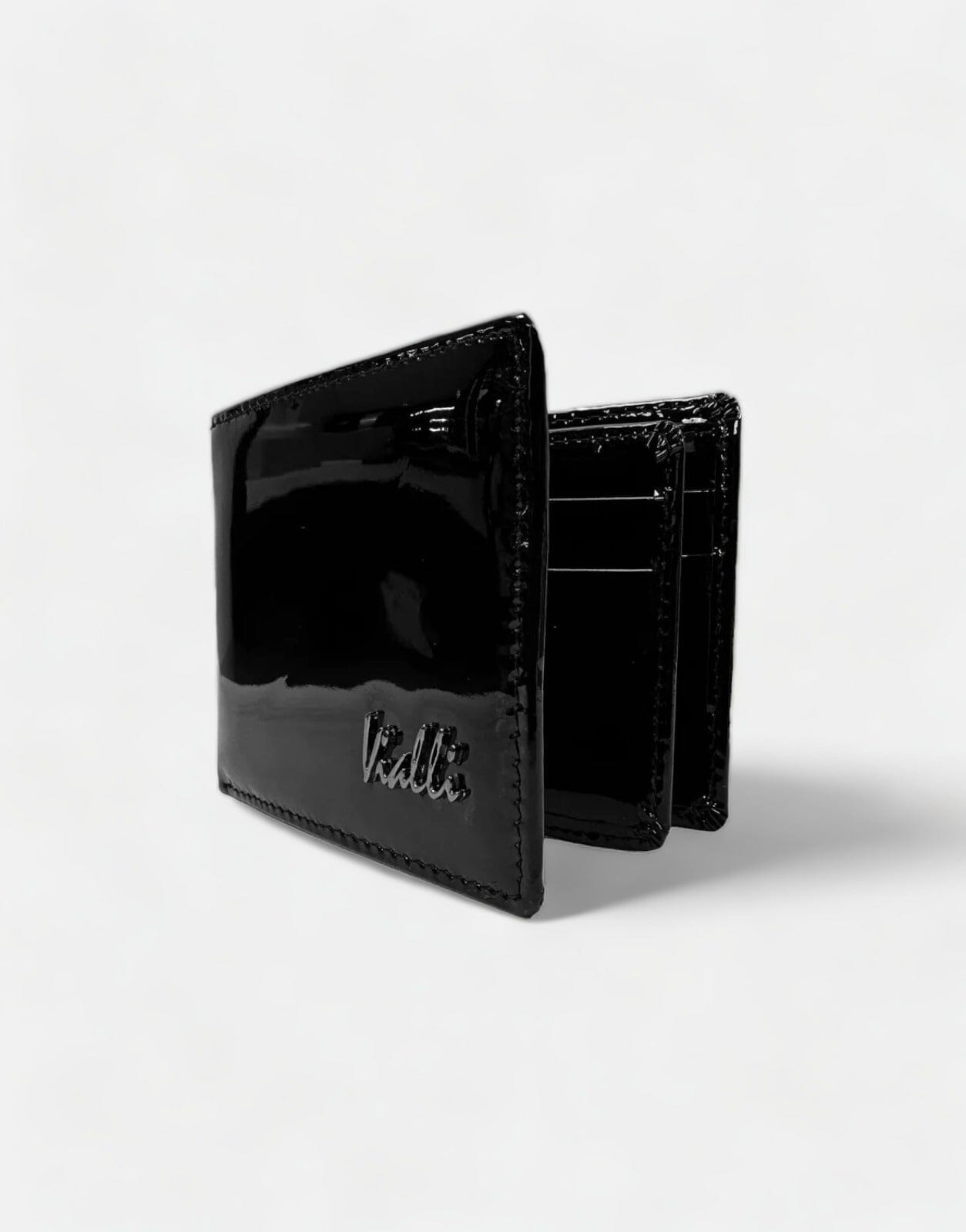 Vialli Black Patent Tri Fold Wallet