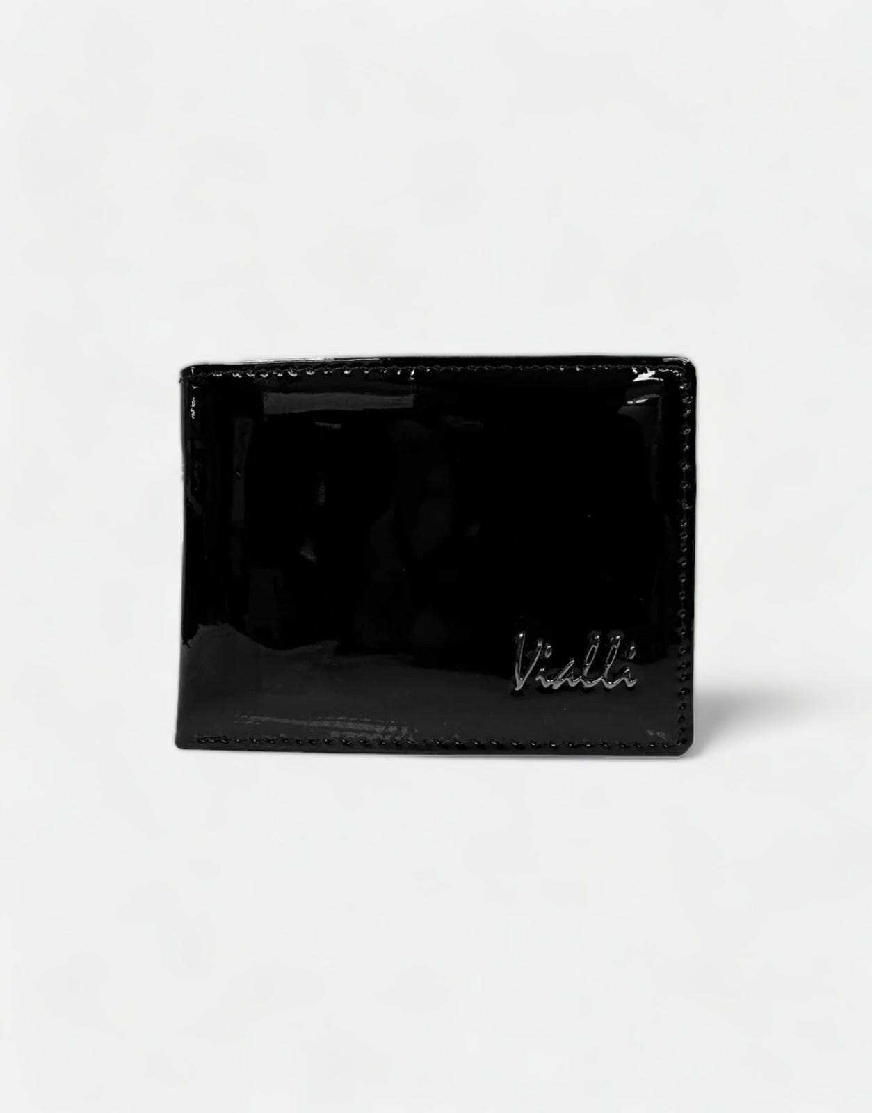 Vialli Black Patent Tri Fold Wallet