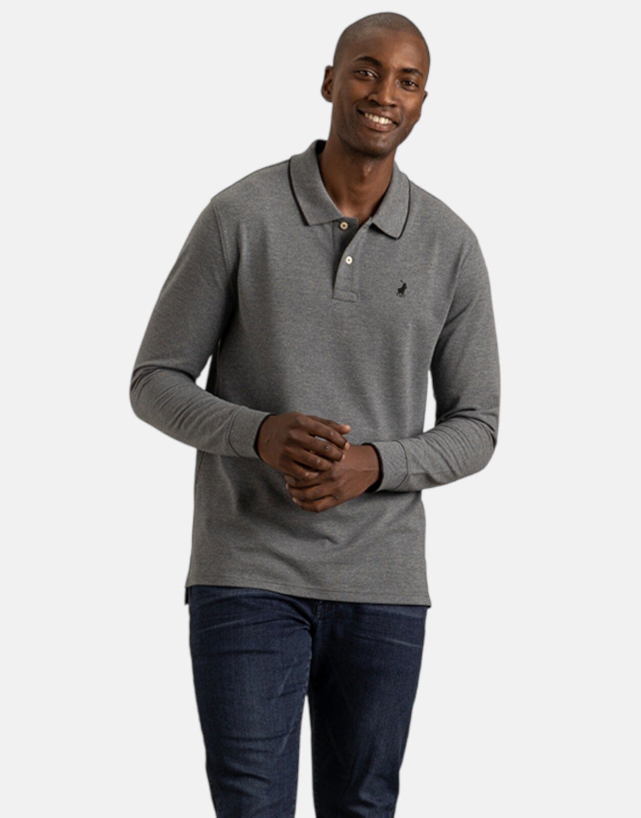 Polo Pique Long Sleeve Charcoal Golfer