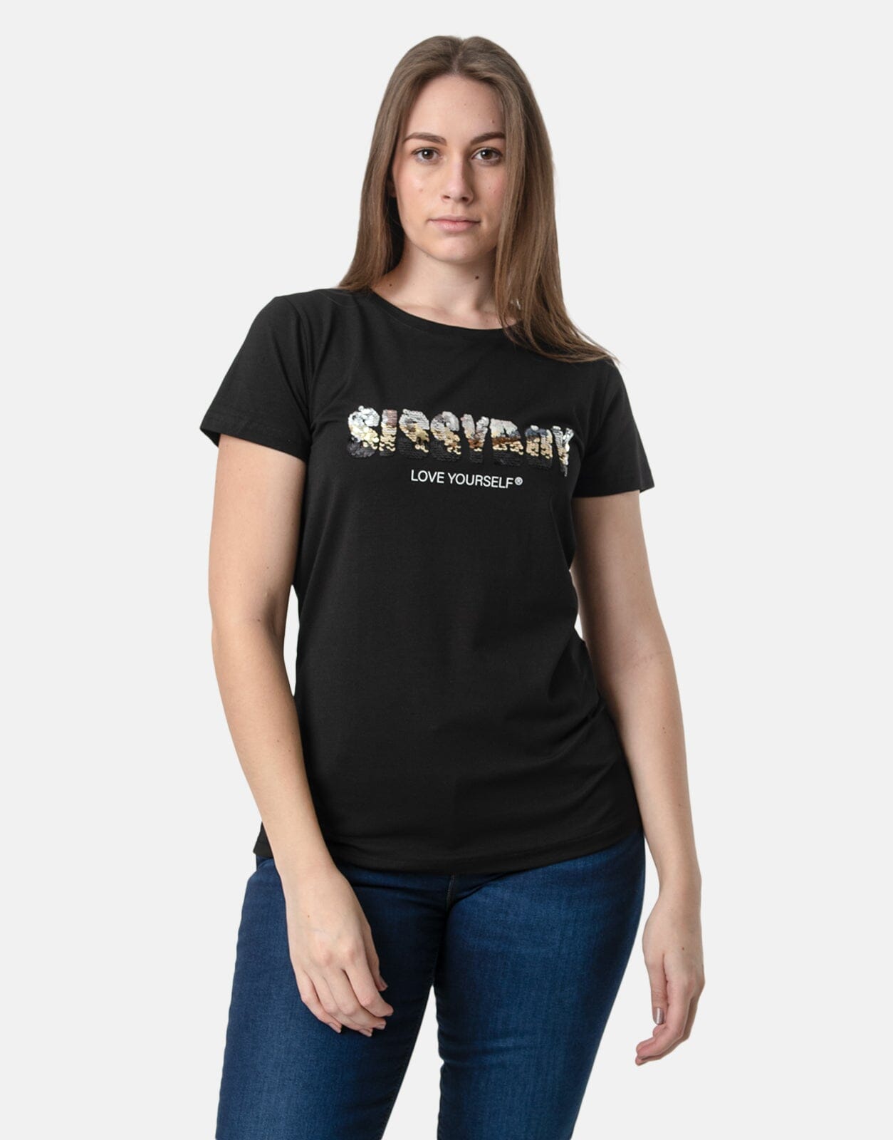 Sissy Boy Regular Sequin Black T-Shirt