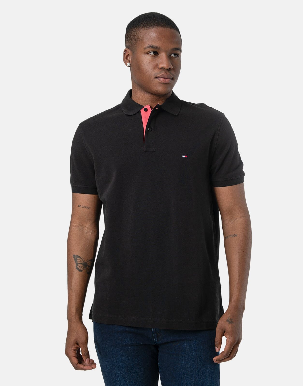 Tommy Hilfiger Contrast Placket Black Polo Shirt