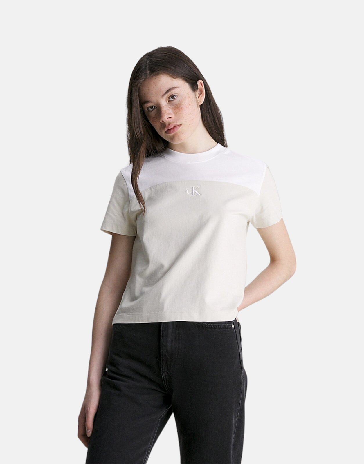 Calvin Klein Color Block Relaxed T-Shirt Off White