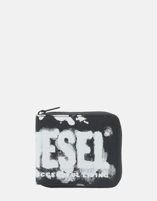 Diesel Rave Bi-Fold Coin Zip Black Wallet