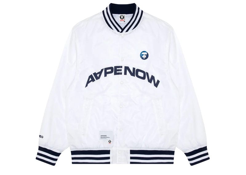 Aape White Brand Patch Relaxed Fit Shell Varsity Jacket