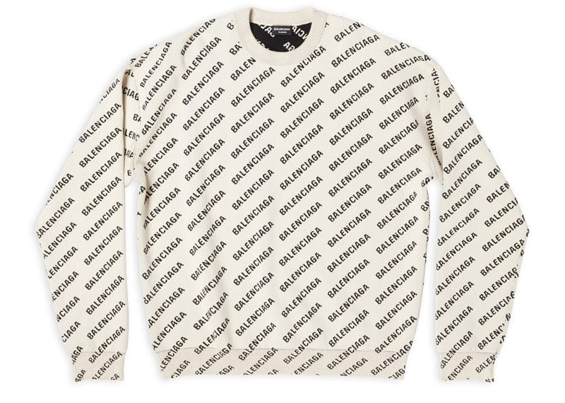 Balenciaga Mini Allover Logo Sweater In Off-White & Black Cotton Knit