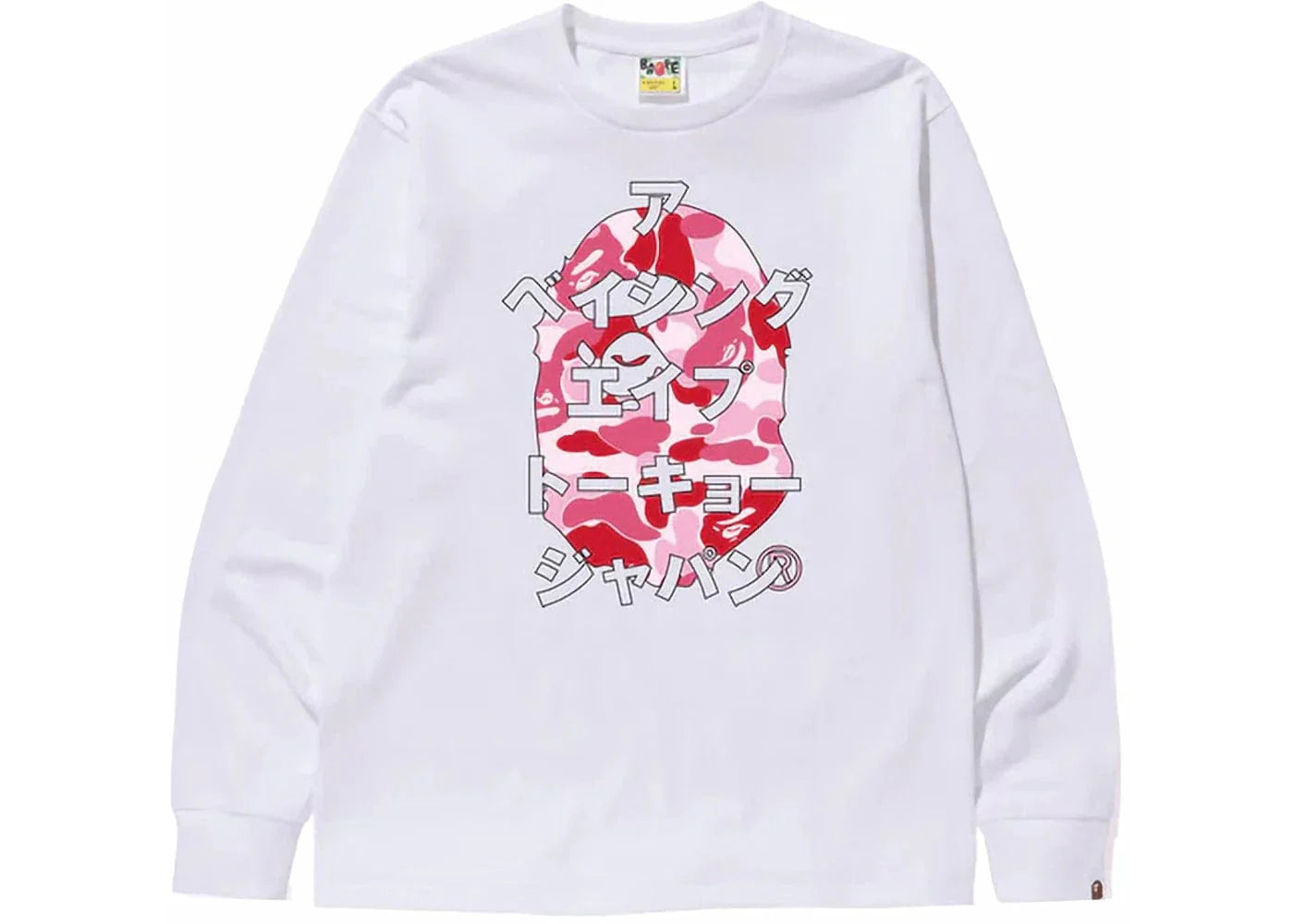 BAPE ABC Camo Japanese Letters Long Sleeve Tee White/Pink