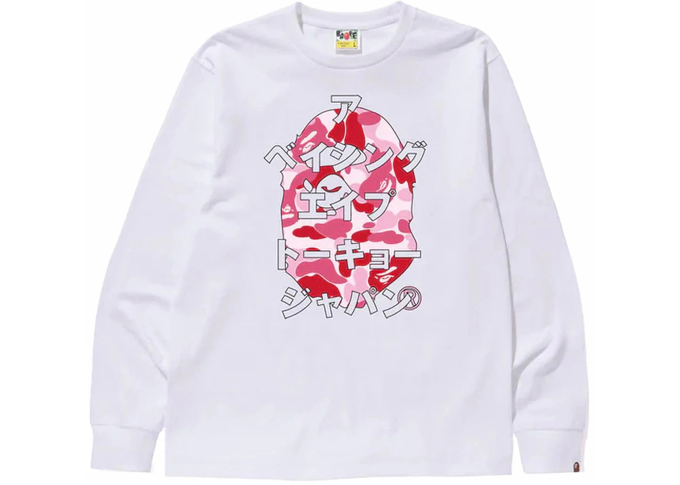 BAPE ABC Camo Japanese Letters Long Sleeve Tee White/Pink