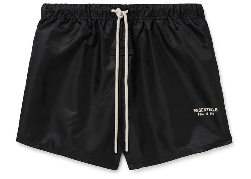 Fear of God Essentials Jet Black Running Shorts Gold Logo