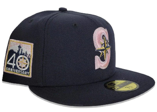 Navy Blue Seattle Mariners Pink Bottom 40th Anniversary Side Patch New Era 59Fifty 8 1/8