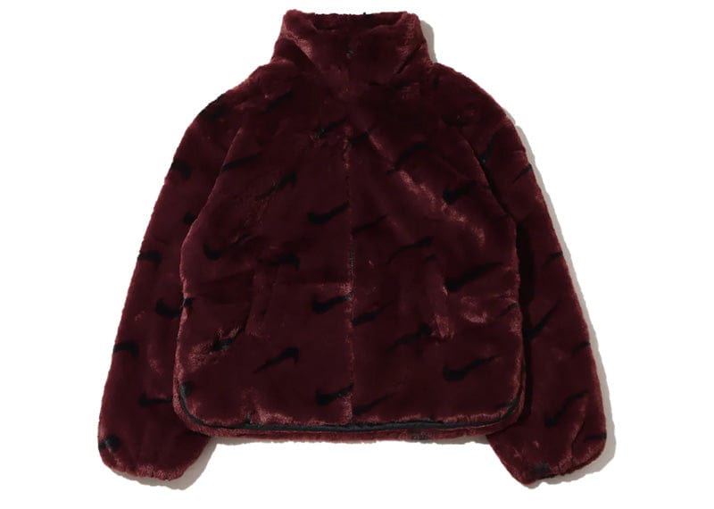 Nike Sportswear Printed Faux Fur Jacket Burgundy (Plus Size)