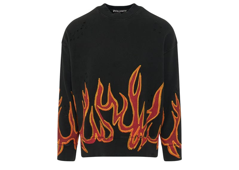 Palm Angels Garment Dye Graffiti Flames Sweatshirt Black/Red