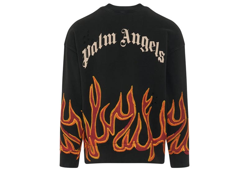 Palm Angels Garment Dye Graffiti Flames Sweatshirt Black/Red