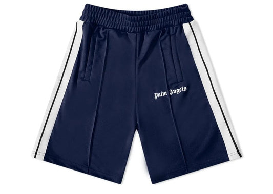 Palm Angels Logo Print Track Shorts Navy Blue/White